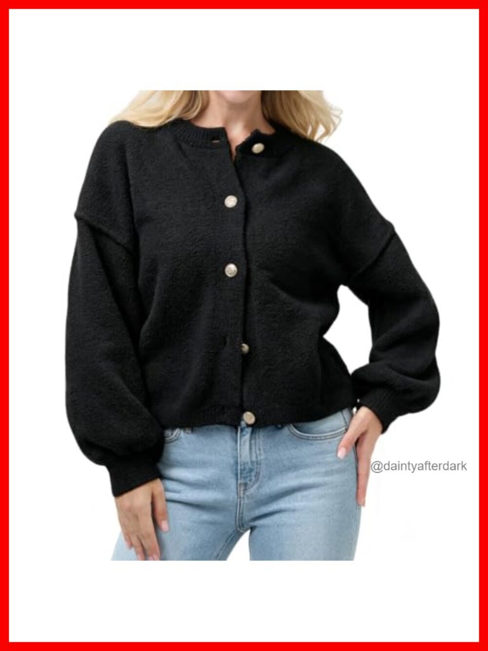Knit Cardigan Sweater Women Balloon Sleeve Button Down Relaxed Fit